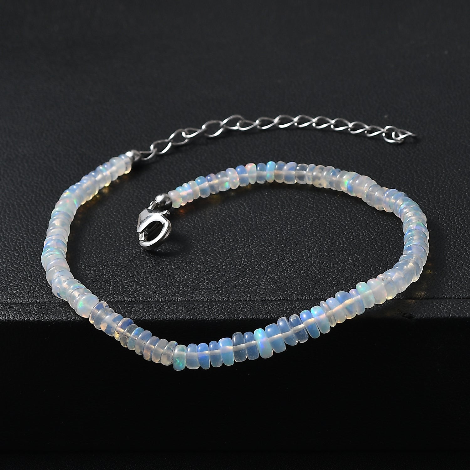 Natürlicher, äthiopischer Welo Opal Armband ca. 19 cm + 5 cm Extender, 925 Silber rhodiniert ca. 13,00 ct.