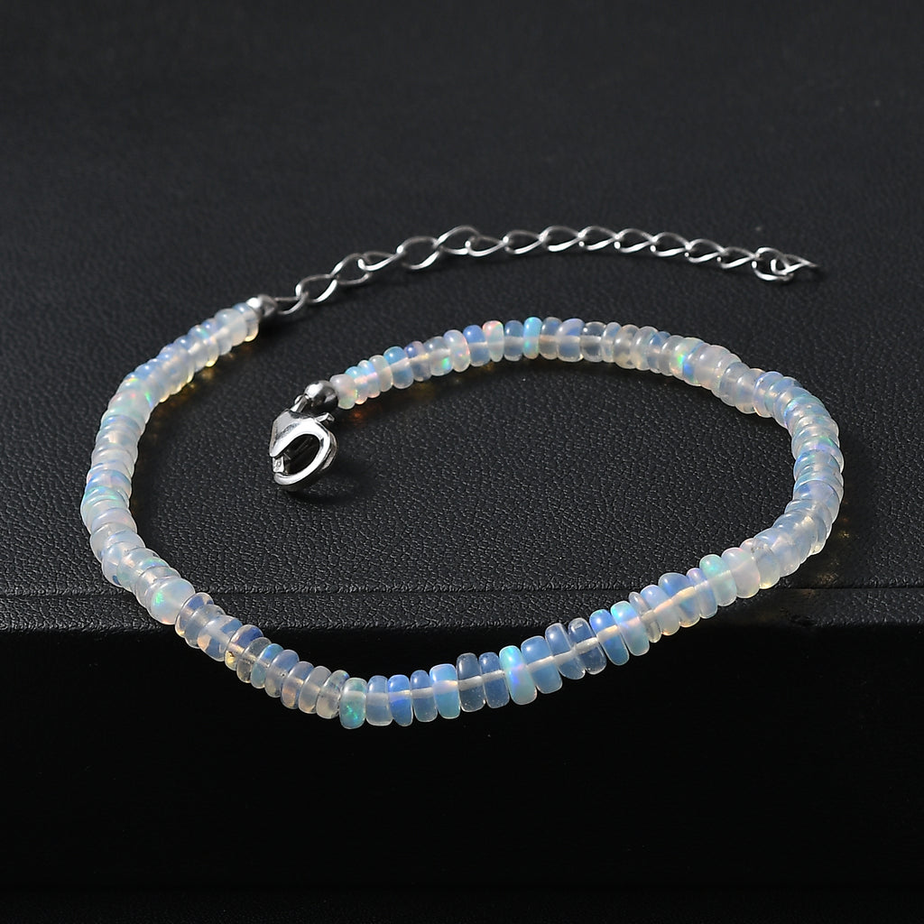 Natürlicher, äthiopischer Welo Opal Armband ca. 19 cm + 5 cm Extender, 925 Silber rhodiniert ca. 13,00 ct.