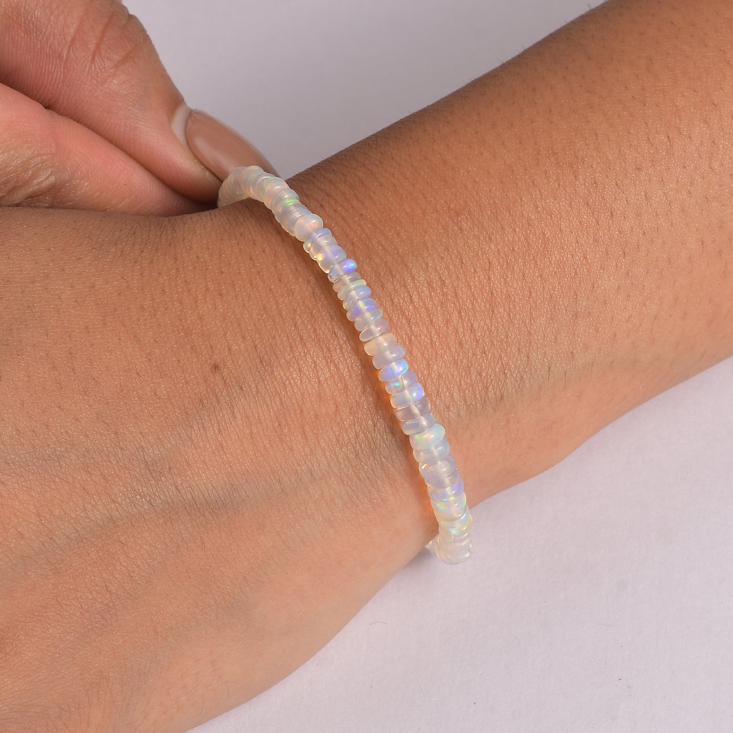 Natürlicher, äthiopischer Welo Opal Armband ca. 19 cm + 5 cm Extender, 925 Silber rhodiniert ca. 13,00 ct.