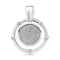D'Joy Muonionalusta Meteorit, Weißer Zirkon Anhänger 925 Silber rhodiniert ca. 13.34 ct