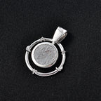 D'Joy Muonionalusta Meteorit, Weißer Zirkon Anhänger 925 Silber rhodiniert ca. 13.34 ct