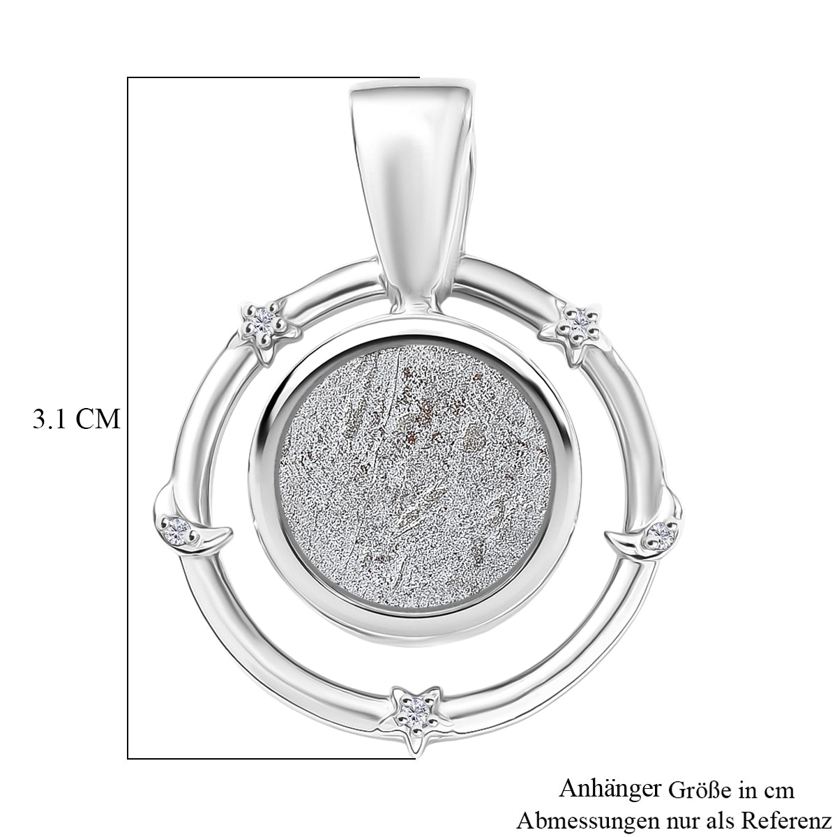D'Joy Muonionalusta Meteorit, Weißer Zirkon Anhänger 925 Silber rhodiniert ca. 13.34 ct