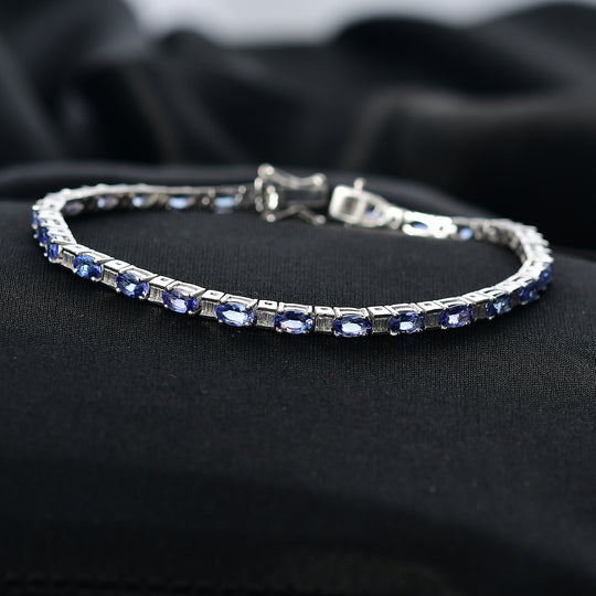 D'Joy Tansanit, Moissanit Armband ca. 20 cm 925 Silber rhodiniert ca. 7,32 ct.