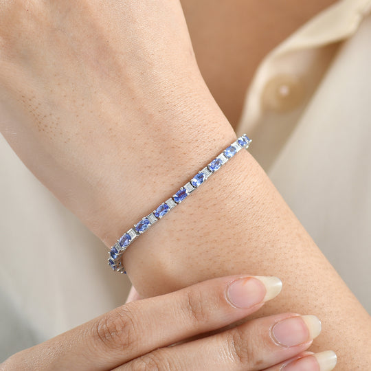D'Joy Tansanit, Moissanit Armband ca. 20 cm 925 Silber rhodiniert ca. 7,32 ct.