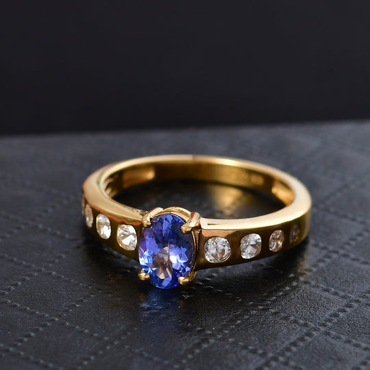 D'Joy Tansanit, Weißer Zirkon Ring 925 Silber 750 Gelbgold Vermeil (Größe 17.00) ca. 1,17 ct