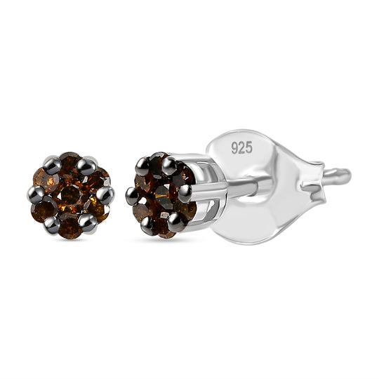 D'Joy Natürlicher Champagner Diamant Ohrringe 925 Silber 750 Roségold Vermeil ca. 0.10 ct