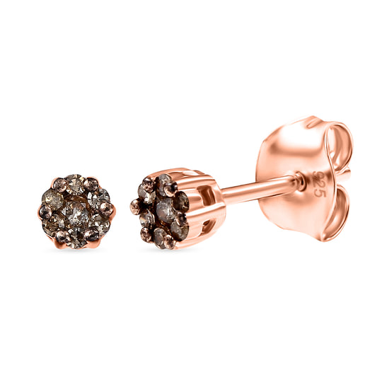 D'Joy Natürlicher Champagner Diamant Ohrringe 925 Silber 750 Roségold Vermeil ca. 0.10 ct