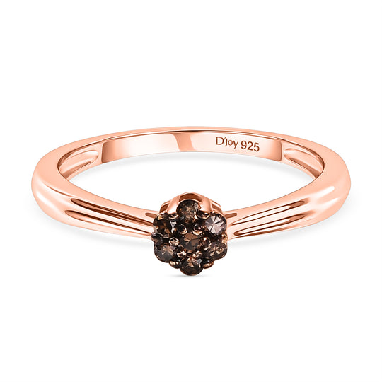 D'Joy Natürlicher Champagner Diamant Ring 925 Silber 750 Roségold Vermeil (Größe 19.00) ca. 0.10 ct