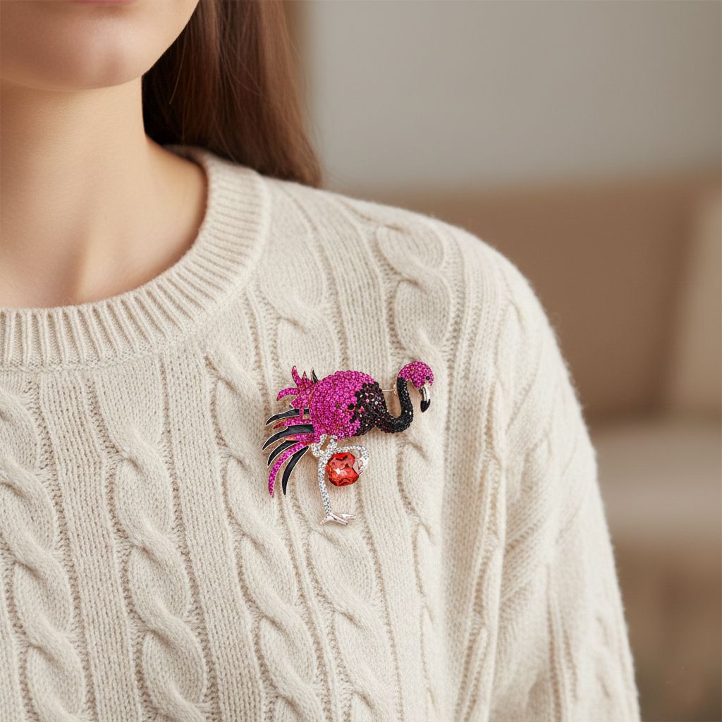 Flamingo Mehrfarbiger Kristall Brosche Rose