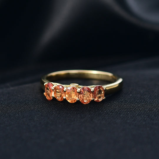D'Joy AA Orange Saphir, Weißer Diamant Ring 925 Silber 750 Gelb Vergoldet (Größe 18.00) ca. 1,28 ct