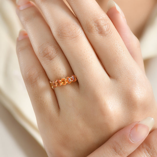D'Joy AA Orange Saphir, Weißer Diamant Ring 925 Silber 750 Gelb Vergoldet (Größe 18.00) ca. 1,28 ct