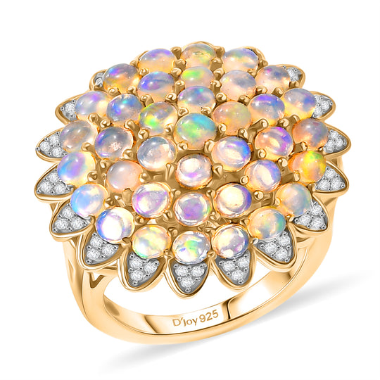 D'Joy AA Natürlicher, äthiopischer Welo Opal, Weißer Zirkon Ring 925 Silber 750 Gelbgold Vermeil (Größe 17.00) ca. 3,24 ct