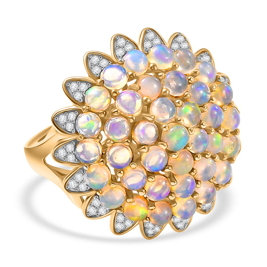 D'Joy AA Natürlicher, äthiopischer Welo Opal, Weißer Zirkon Ring 925 Silber 750 Gelbgold Vermeil (Größe 17.00) ca. 3,24 ct