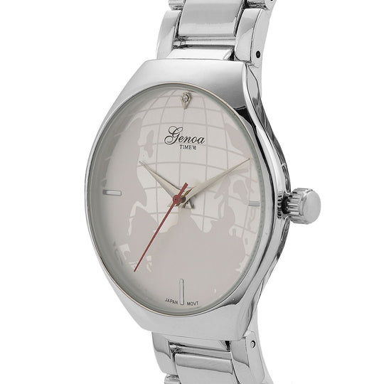 GENOA - Weißer Diamant Uhr mit Japanisches Uhrwerk, 3 ATM Wasserdicht, 316L Edelstahl, Silber