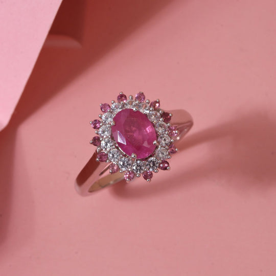 D'Joy Ilakaka Rosa Saphir (Fissure gefüllt), Weißer Zirkon Ring 925 Silber rhodiniert (Größe 20.00) ca. 2,85 ct