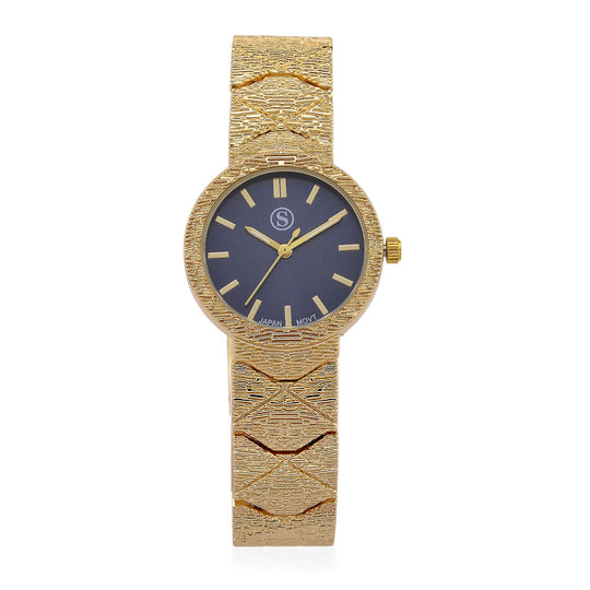 STRADA - Japanisches Uhrwerk, Marineblaues Zifferblatt mit goldplattiertem Alloy Armband, 20 cm