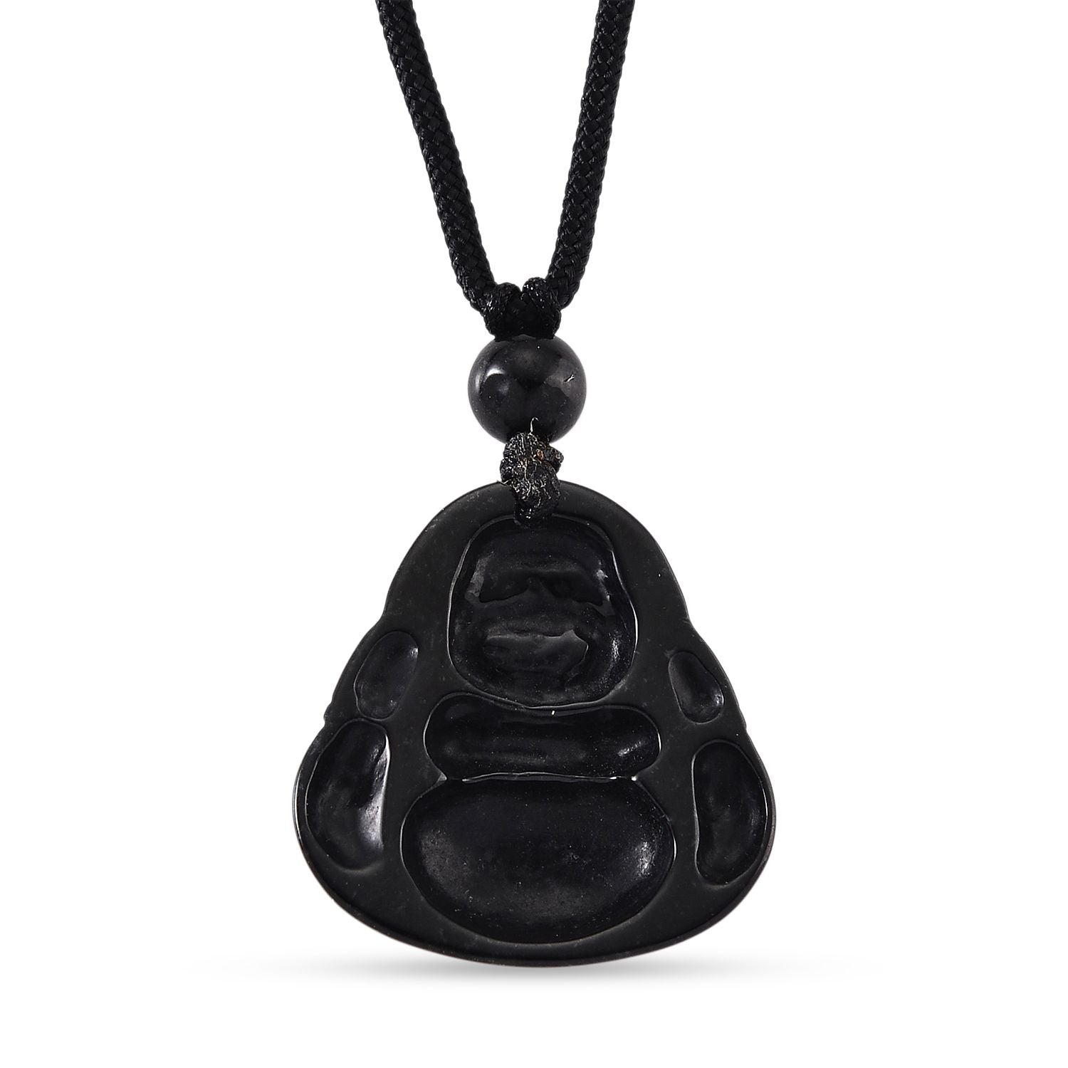 Majestätischer Wächter - Schwarzer Jadeit-Buddha Halskette Flexibles (ca. 66 cm) ca. 18,00 ct.