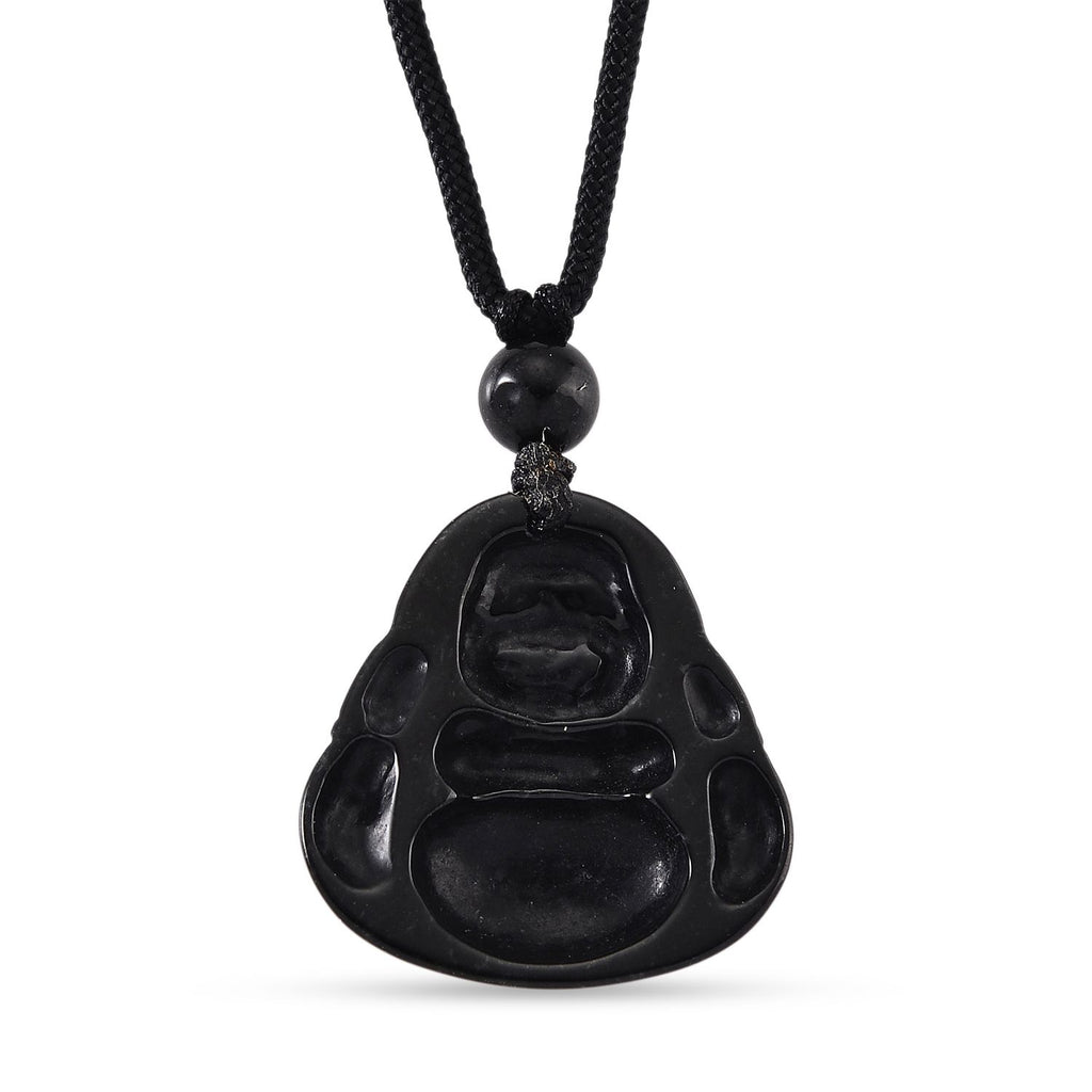 Majestätischer Wächter - Schwarzer Jadeit-Buddha Halskette Flexibles (ca. 66 cm) ca. 18,00 ct.