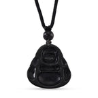 Majestätischer Wächter - Schwarzer Jadeit-Buddha Halskette Flexibles (ca. 66 cm) ca. 18,00 ct.