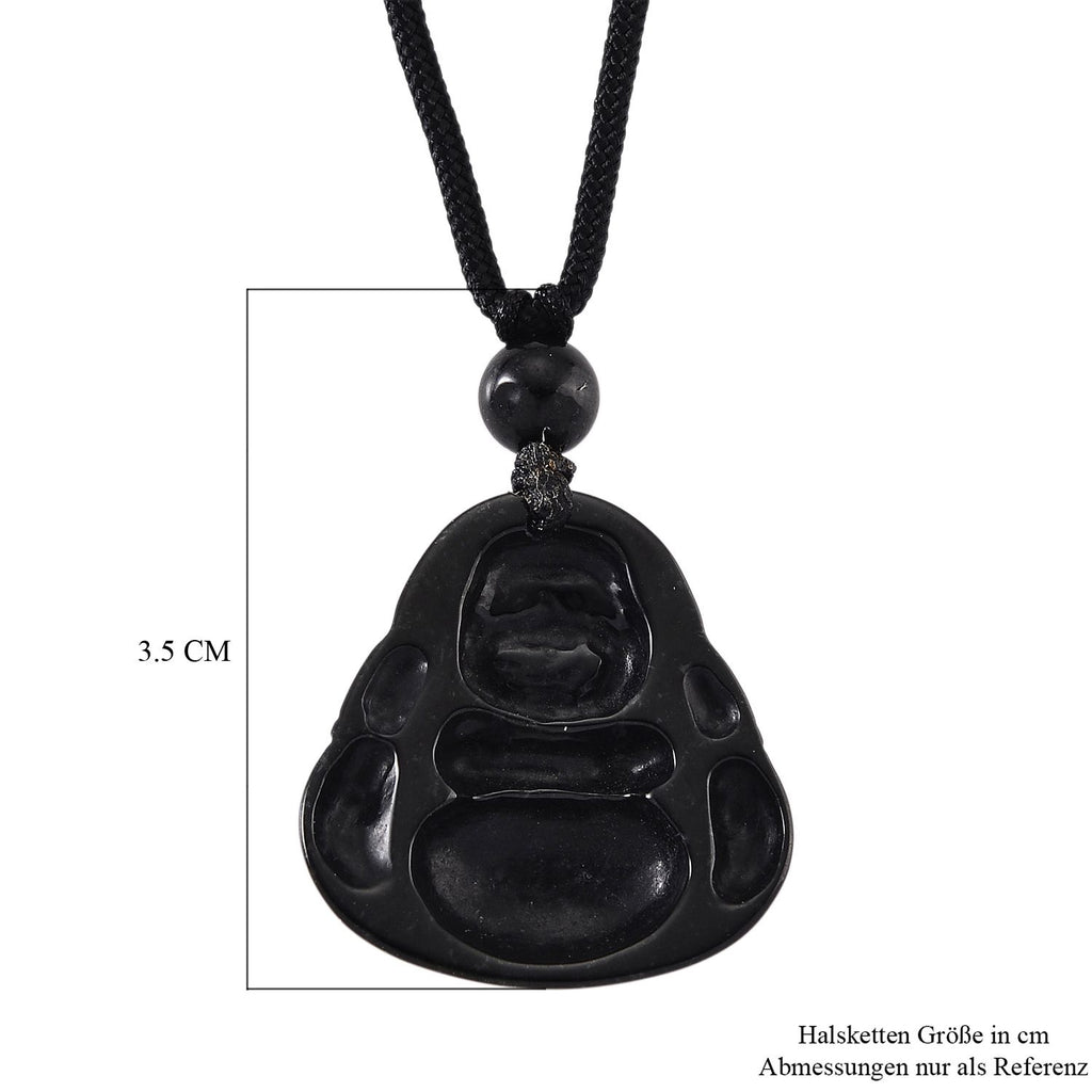 Majestätischer Wächter - Schwarzer Jadeit-Buddha Halskette Flexibles (ca. 66 cm) ca. 18,00 ct.