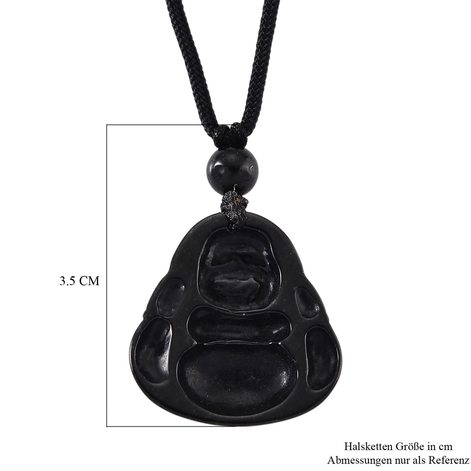 Majestätischer Wächter - Schwarzer Jadeit-Buddha Halskette Flexibles (ca. 66 cm) ca. 18,00 ct.