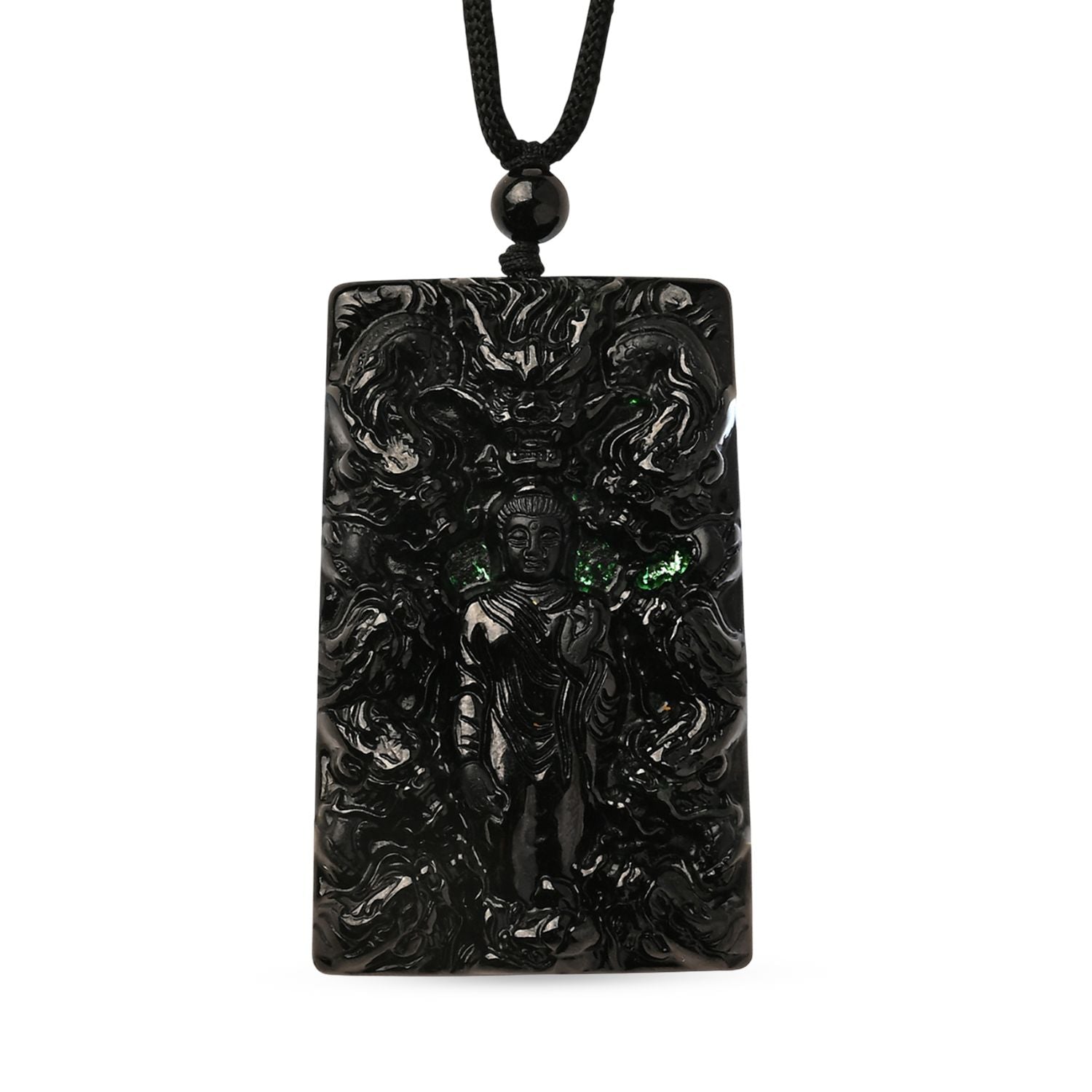 Majestätischer Wächter - Schwarzer Jadeit-Buddha Halskette Flexibles cm ca. 125.00 ct