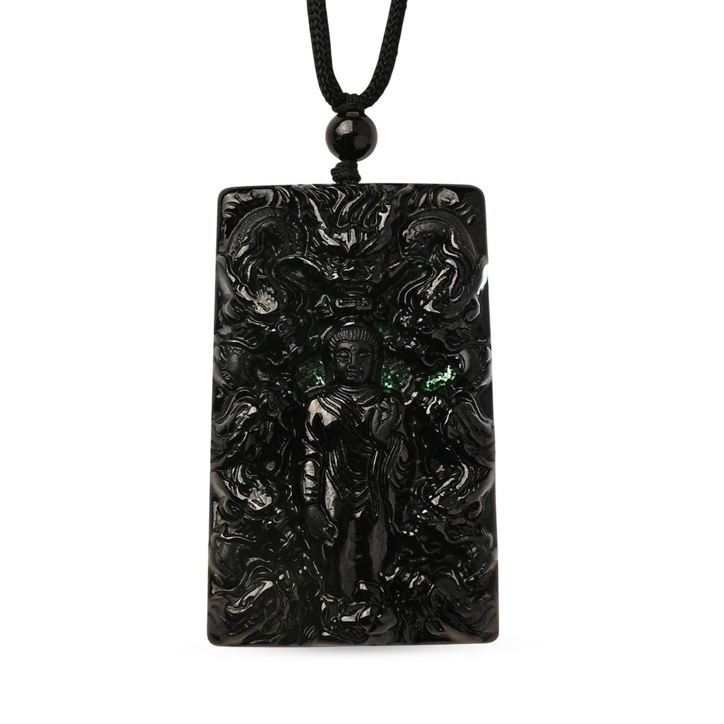 Majestätischer Wächter - Schwarzer Jadeit-Buddha Halskette Flexibles cm ca. 125.00 ct