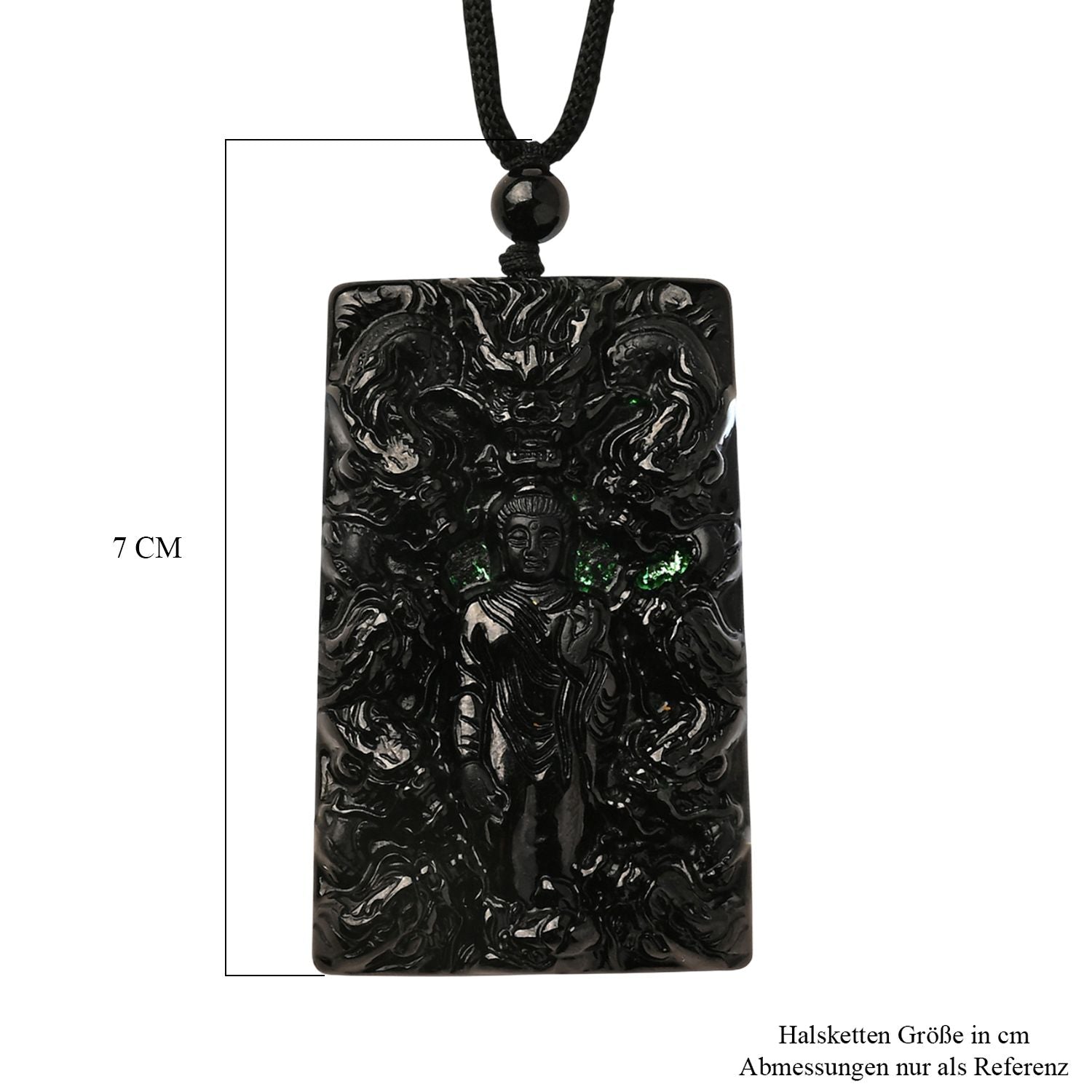 Majestätischer Wächter - Schwarzer Jadeit-Buddha Halskette Flexibles cm ca. 125.00 ct