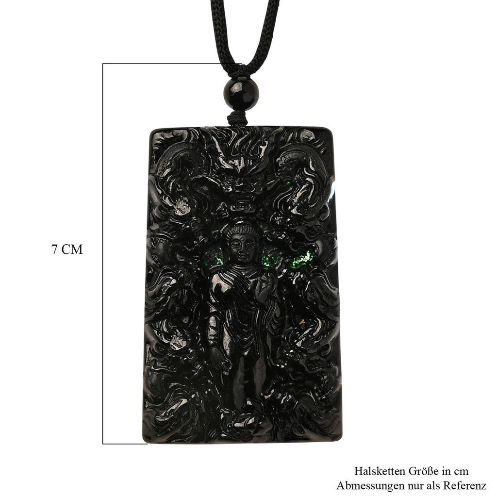 Majestätischer Wächter - Schwarzer Jadeit-Buddha Halskette Flexibles cm ca. 125.00 ct