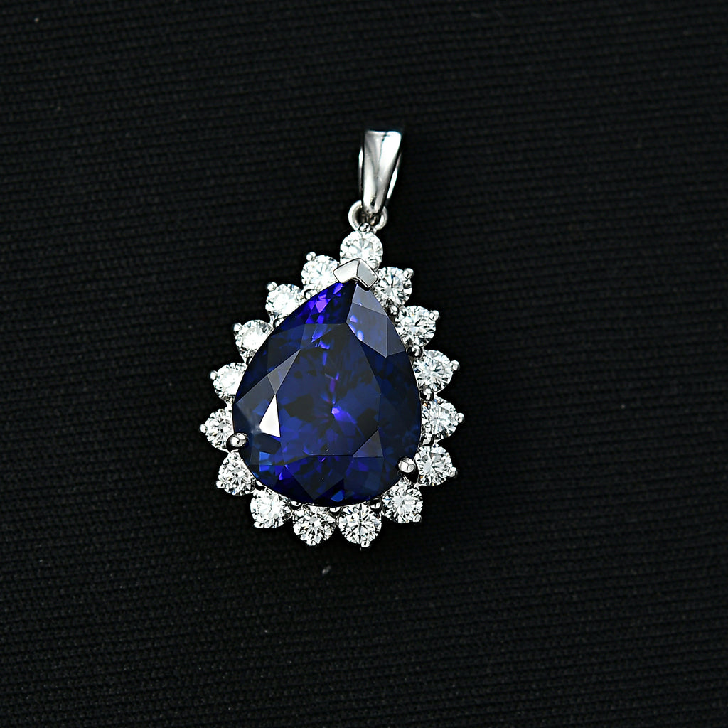 Rhapsody AAAA Tansanit, Weißer Diamant Anhänger 950 Platin ca. 10.91 ct