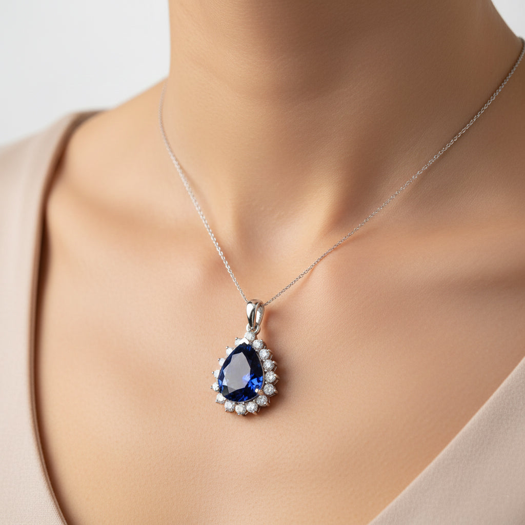 Rhapsody AAAA Tansanit, Weißer Diamant Anhänger 950 Platin ca. 10.91 ct