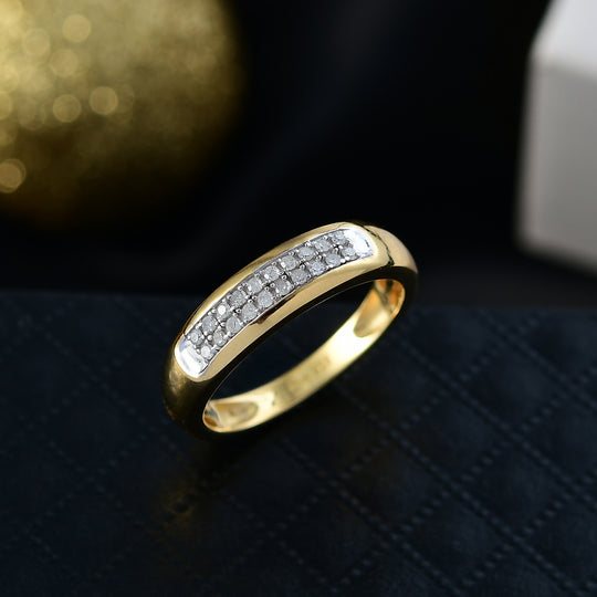 D'Joy Weißer Diamant Ring 925 Silber 750 Gelbgold Vermeil (Größe 21.00) ca. 0,10 ct