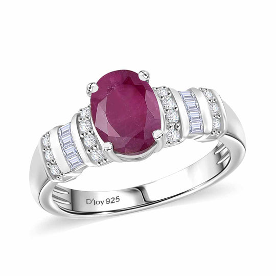 D'Joy Afrikanischer Rubin (Fissure gefüllt), Weißer Zirkon Ring 925 Silber rhodiniert (Größe 21.00) ca. 2,24 ct