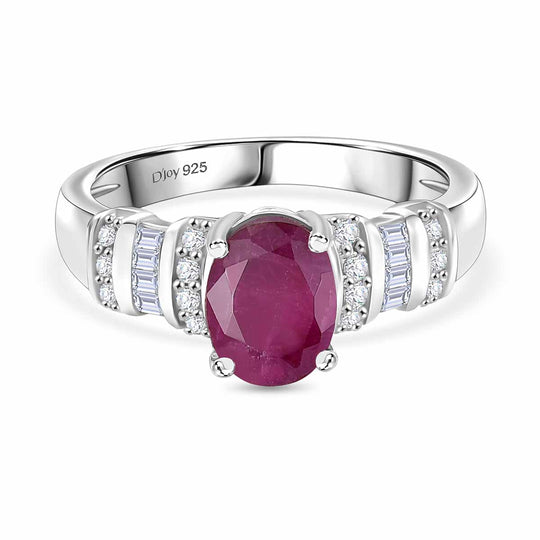 D'Joy Afrikanischer Rubin (Fissure gefüllt), Weißer Zirkon Ring 925 Silber rhodiniert (Größe 21.00) ca. 2,24 ct