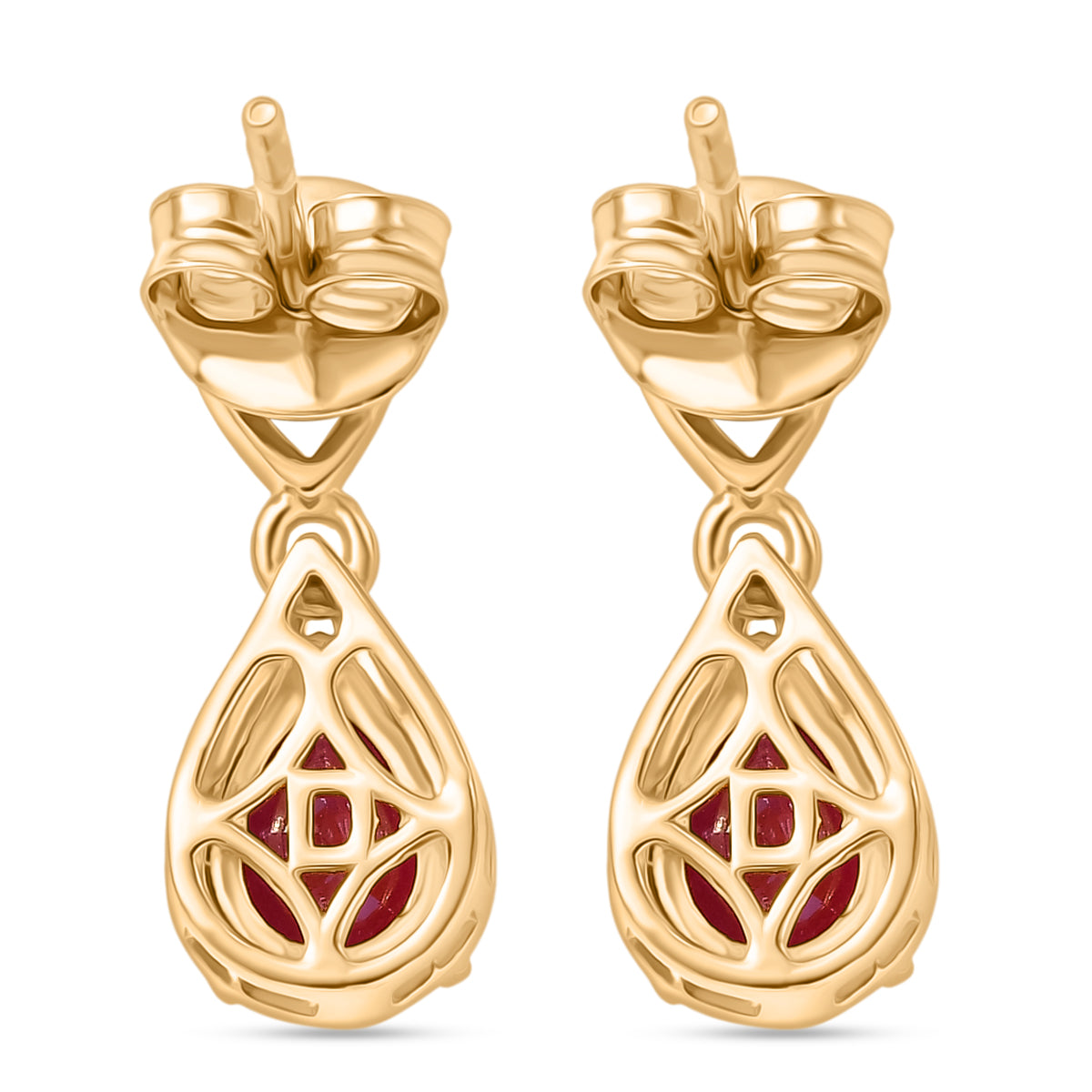 D'Joy Afrikanischer Rubin (Fissure gefüllt) Ohrringe 925 Silber 750 Gelb Vergoldet ca. 2.18 ct
