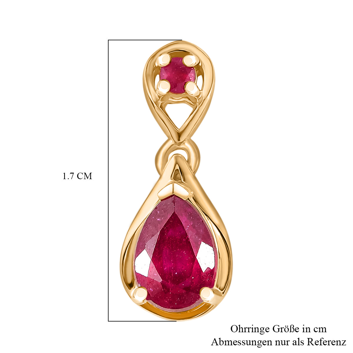 D'Joy Afrikanischer Rubin (Fissure gefüllt) Ohrringe 925 Silber 750 Gelb Vergoldet ca. 2.18 ct