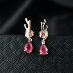 D'Joy Afrikanischer Rubin (Fissure gefüllt), Weißer Zirkon Ohrringe 925 Silber 750 rosévergoldet ca. 2.06 ct