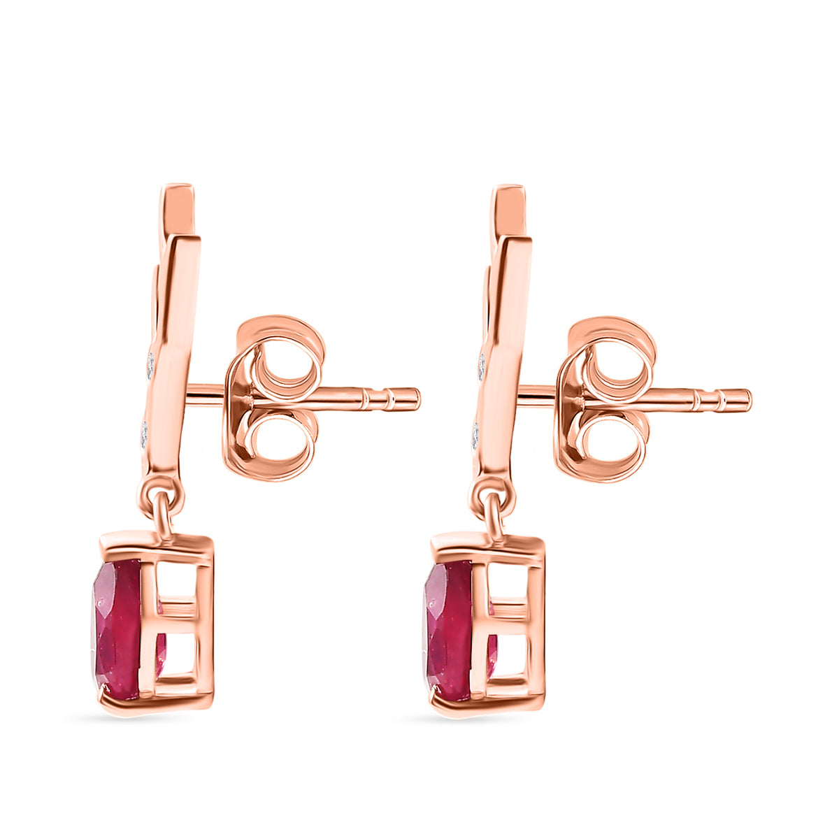 D'Joy Afrikanischer Rubin (Fissure gefüllt), Weißer Zirkon Ohrringe 925 Silber 750 rosévergoldet ca. 2.06 ct