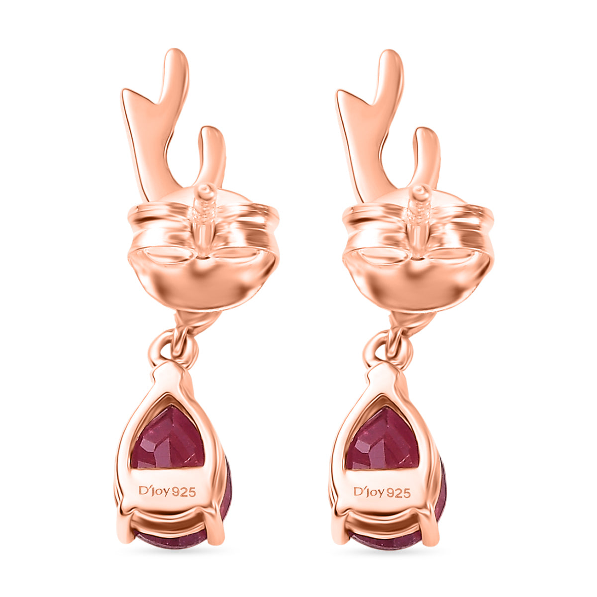 D'Joy Afrikanischer Rubin (Fissure gefüllt), Weißer Zirkon Ohrringe 925 Silber 750 rosévergoldet ca. 2.06 ct