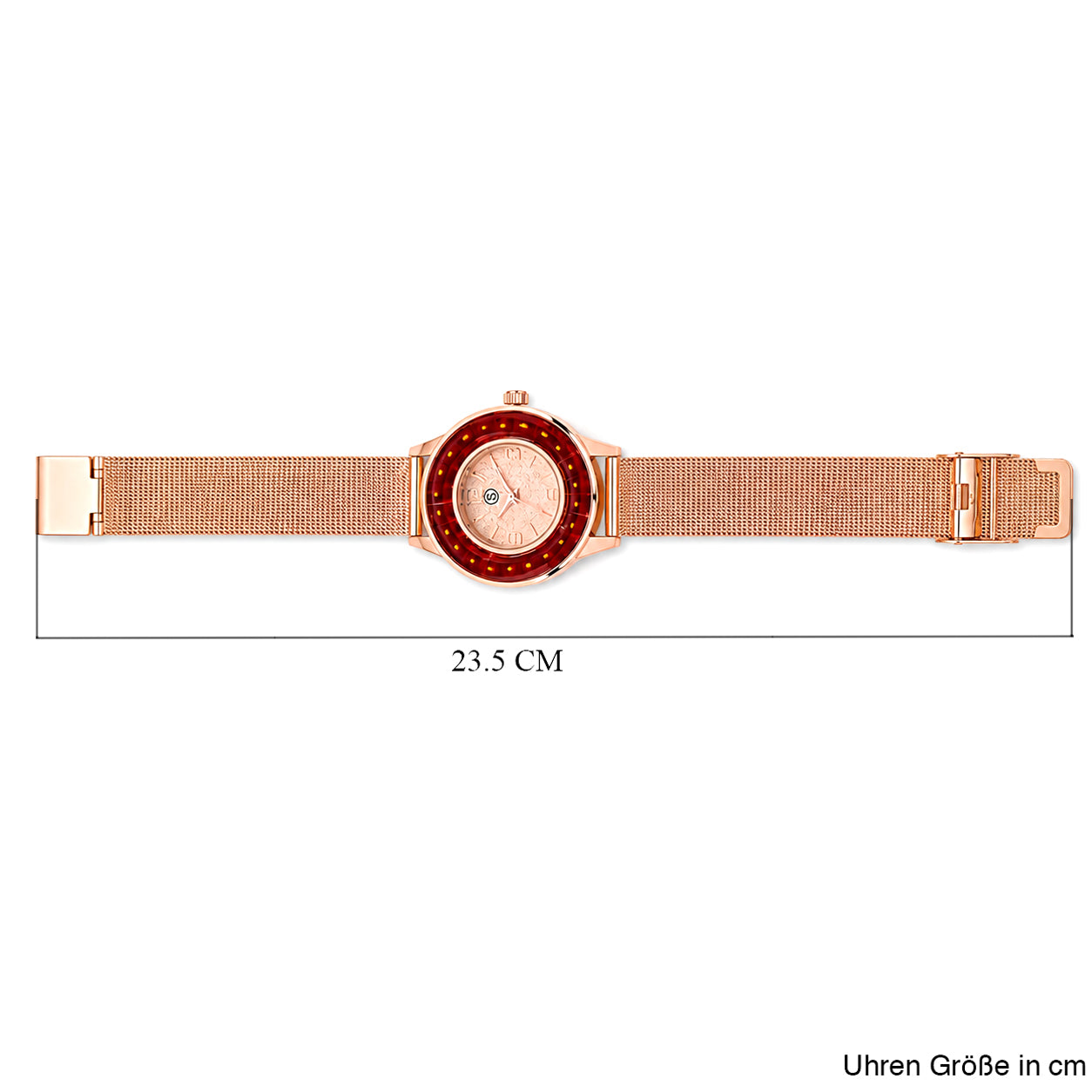 STRADA Uhr mit Murano Stil Glas Besatz, PC21S japanisches Uhrwerk, Edelstahl, Rot, Roségoldfarben