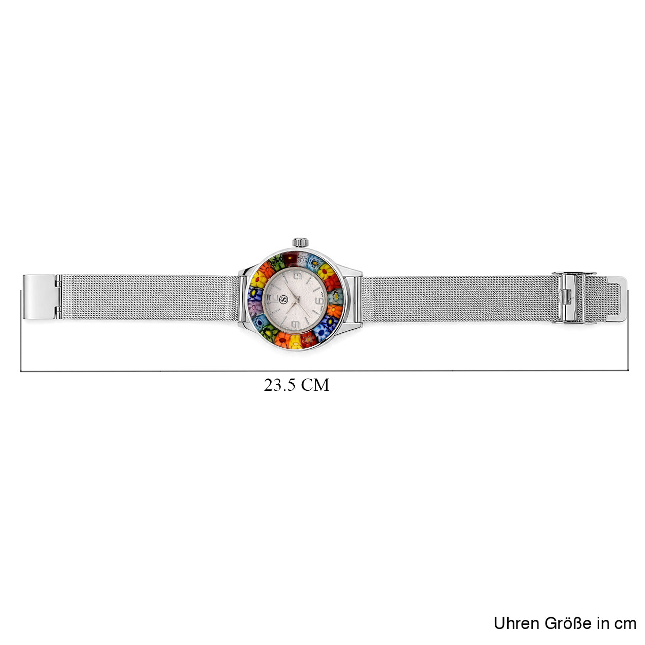 STRADA Uhr mit Murano Stil Glas Besatz, PC21S japanisches Uhrwerk, Edelstahl, Mehrfarbig, Silberfarben