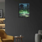 LIVMORE Waldpfad Nacht Motiv LED Wandbild mit Glasfaser Lichteffekt 30 x 40 cm