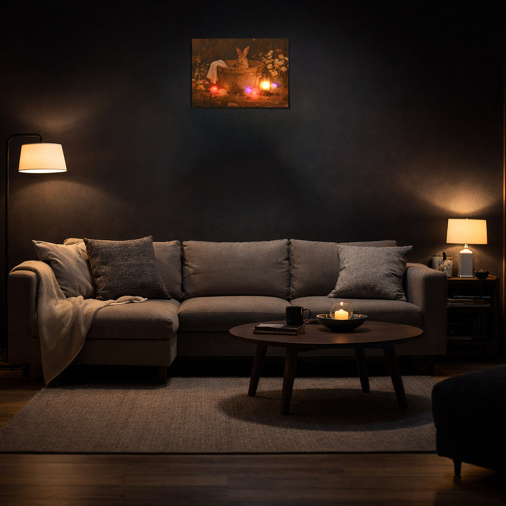 LIVMORE Hasen Motiv LED Wandbild mit Lichteffekt 30 x 40 cm