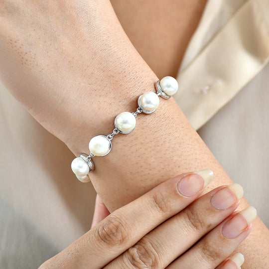 EVER TRUE Pfirsich-Süßwasser Perle (8.5-9 mm) Armband ca. 19 cm Nickelfreies Messing