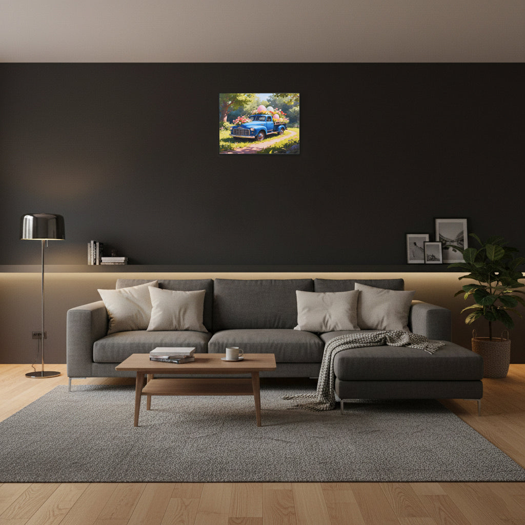 LIVMORE Klassisches Auto Landschaft Motiv LED Wandbild mit Farbwechsel Lichteffekt 30 x 40 cm