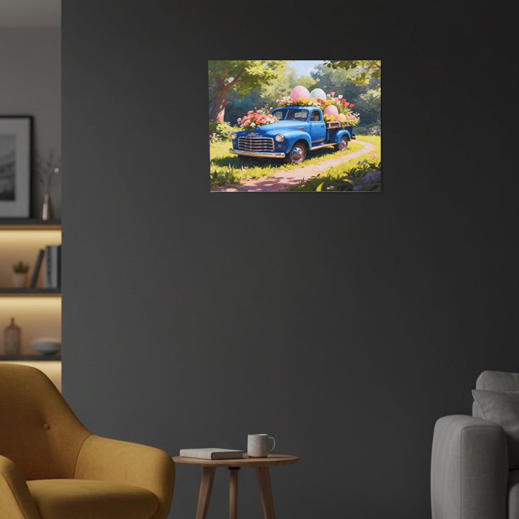 LIVMORE Klassisches Auto Landschaft Motiv LED Wandbild mit Farbwechsel Lichteffekt 30 x 40 cm
