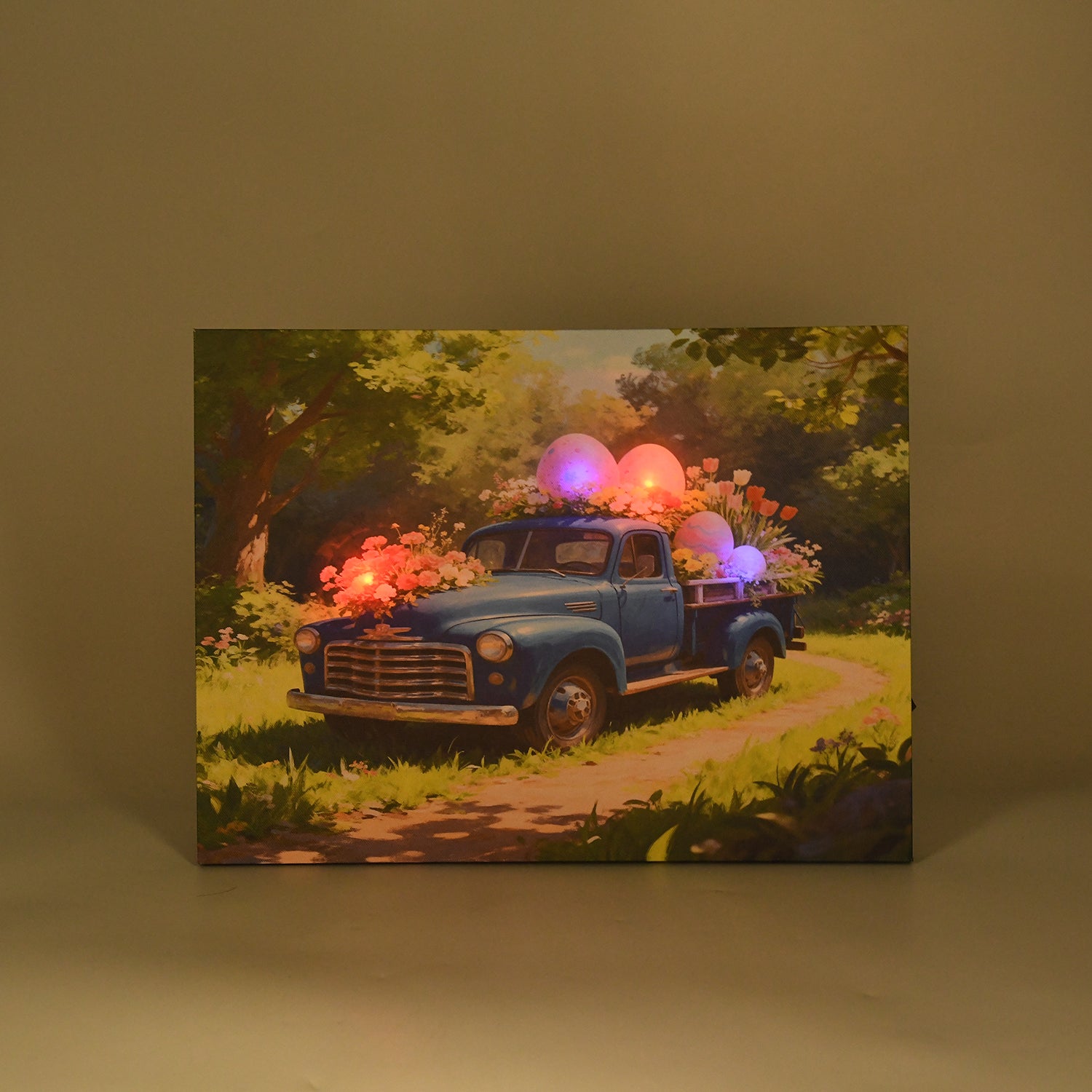 LIVMORE Klassisches Auto Landschaft Motiv LED Wandbild mit Farbwechsel Lichteffekt 30 x 40 cm
