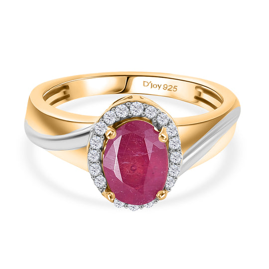 D'Joy Afrikanischer Rubin (Fissure gefüllt), Weißer Zirkon Ring 925 Silber Platiniert und vergoldet (Größe 17.00) ca. 2,21 ct