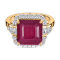 D'Joy ASSCHER SCHLIFF Afrikanischer Rubin (Fissure gefüllt), Weißer Topas Ring 925 Silber 750 Gelbgold Vermeil (Größe 17.00) ca. 8.59 ct