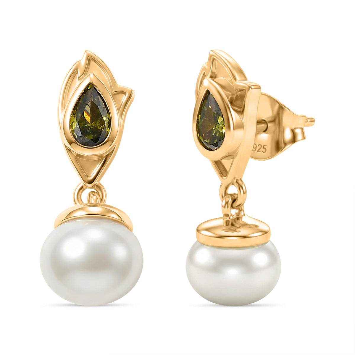 EVER TRUE Süßwasser Perle (7-7.5 mm), Peridot Zirkonia Ohrringe Nickelfreies Messing